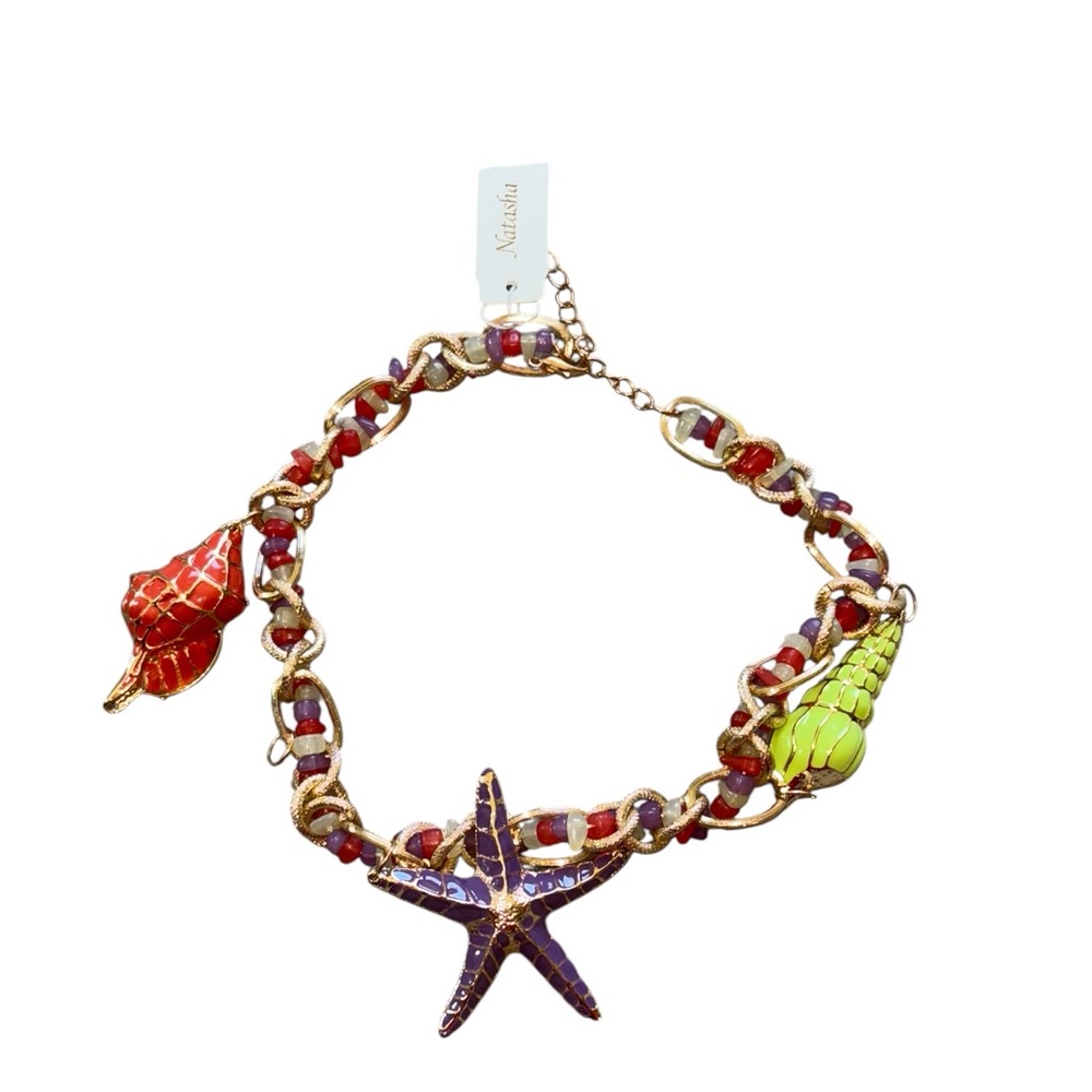 NWT Bold Statement Necklace with Starfish & Colorful Charms Bohemian - Picture 4 of 6